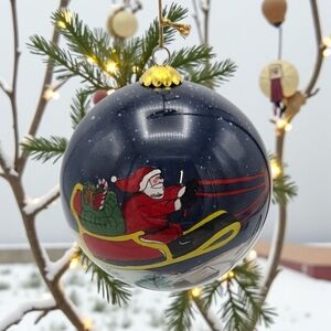 Vintage Pier One  Li Bien Hand Painted Santa Sleigh Christmas Ornament 1999